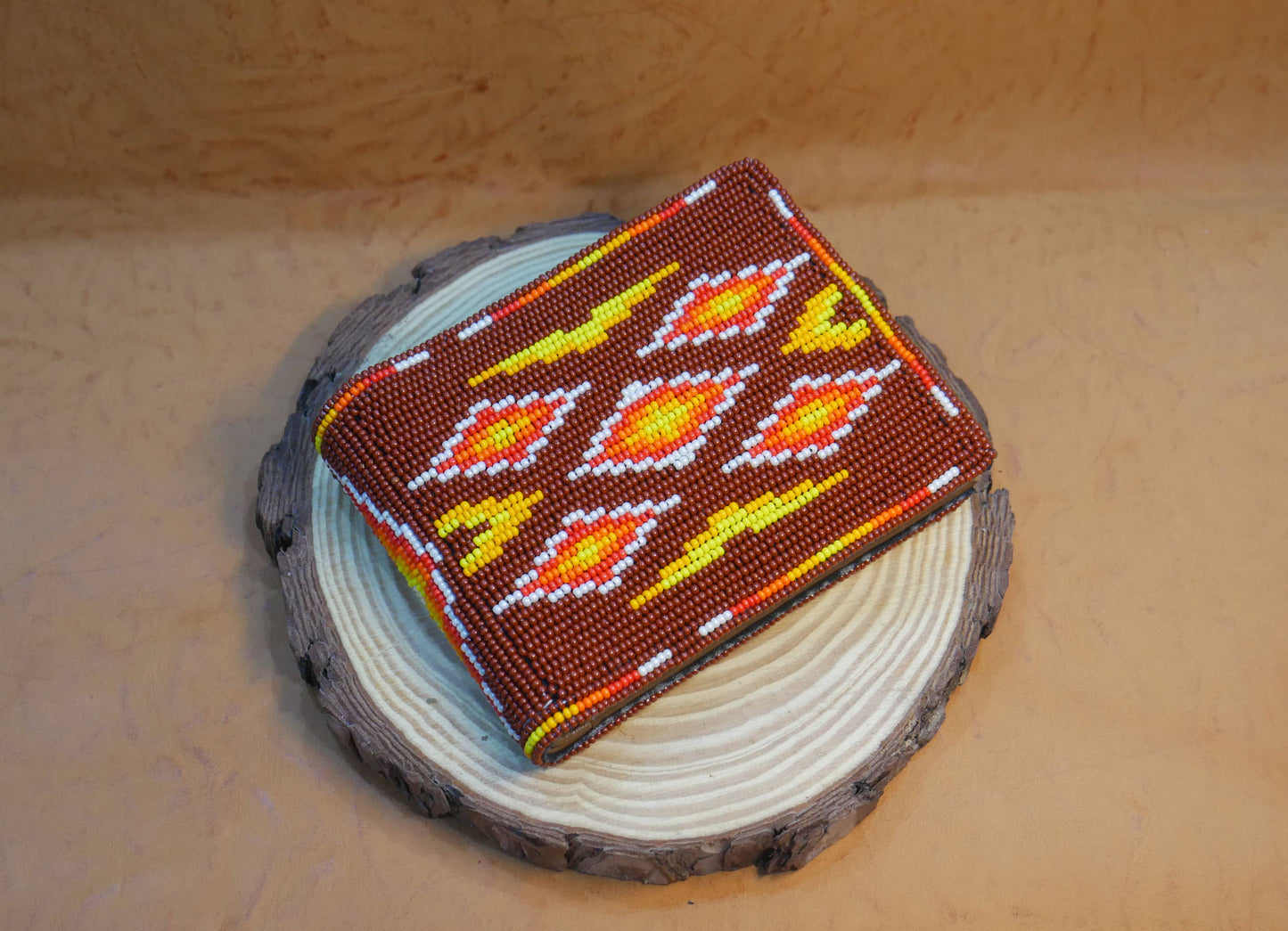 Brown Handmade Beaded Bifold Wallet