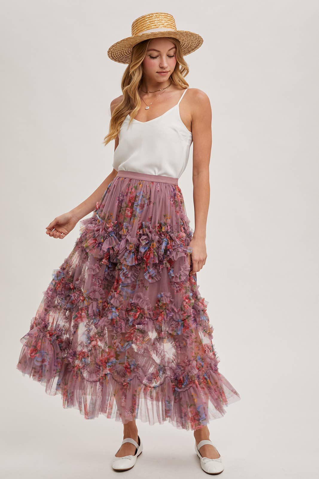 Floral Ruffled Midi Skirt