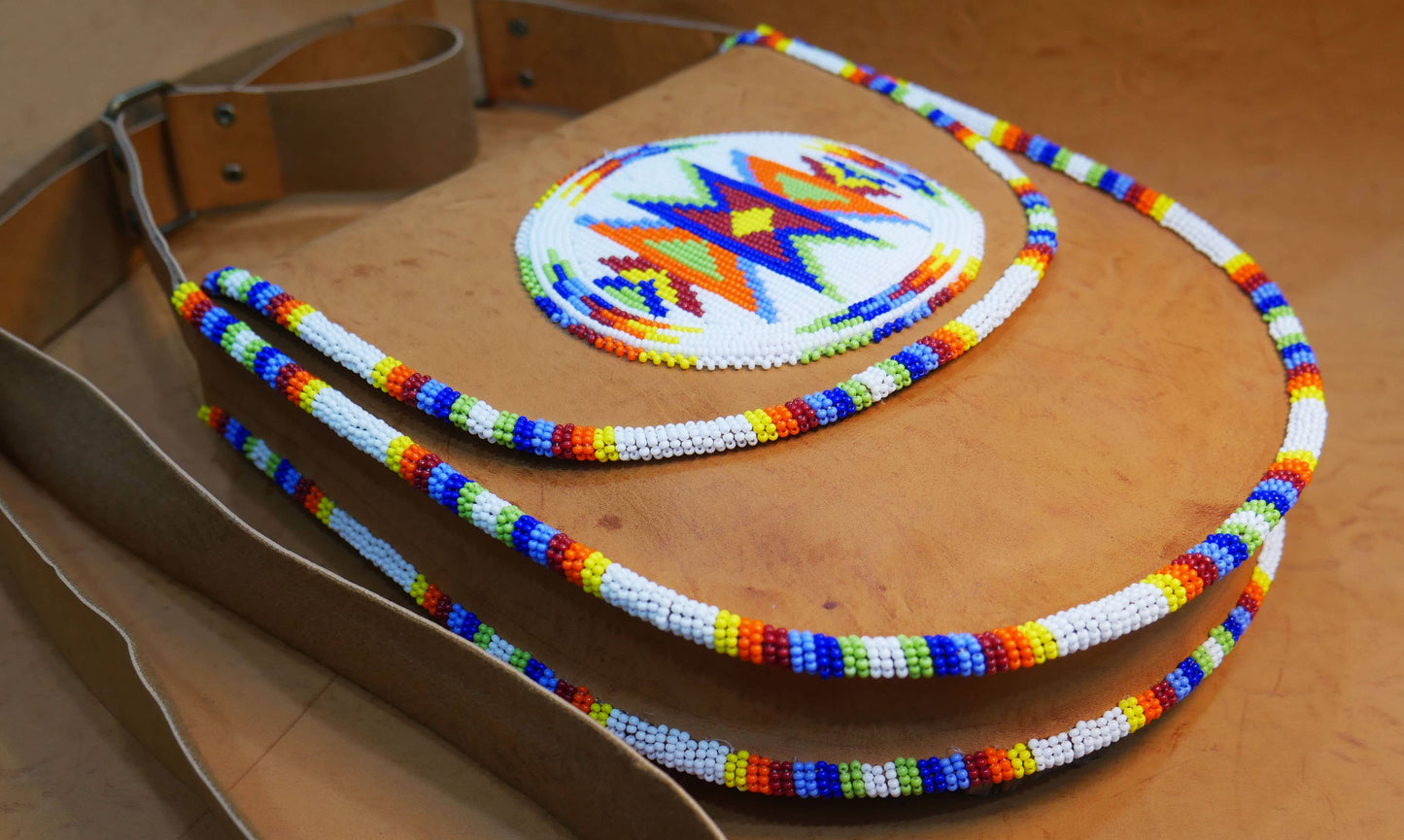 White Beaded Handmade Leather Crossbody