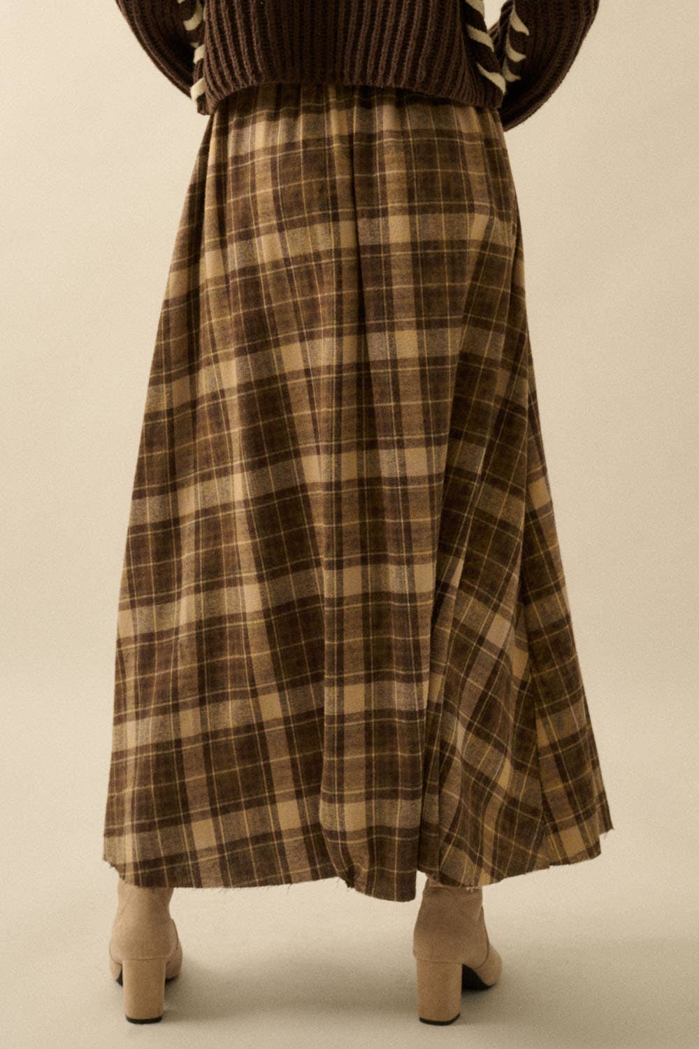 Flannel Pleated Maxi Skirt