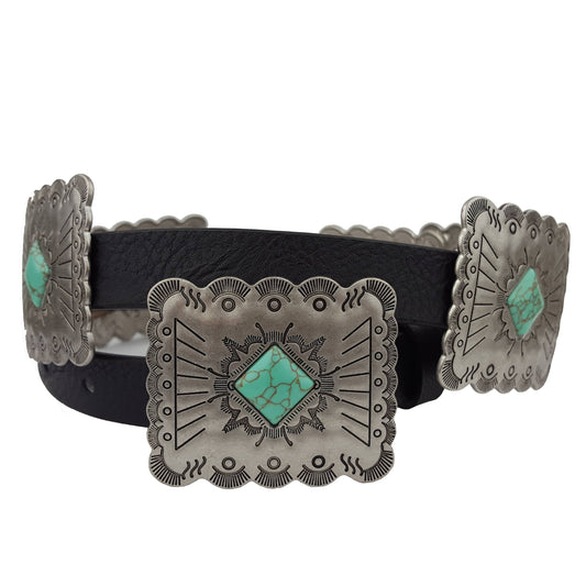 Western concho style belt with stone