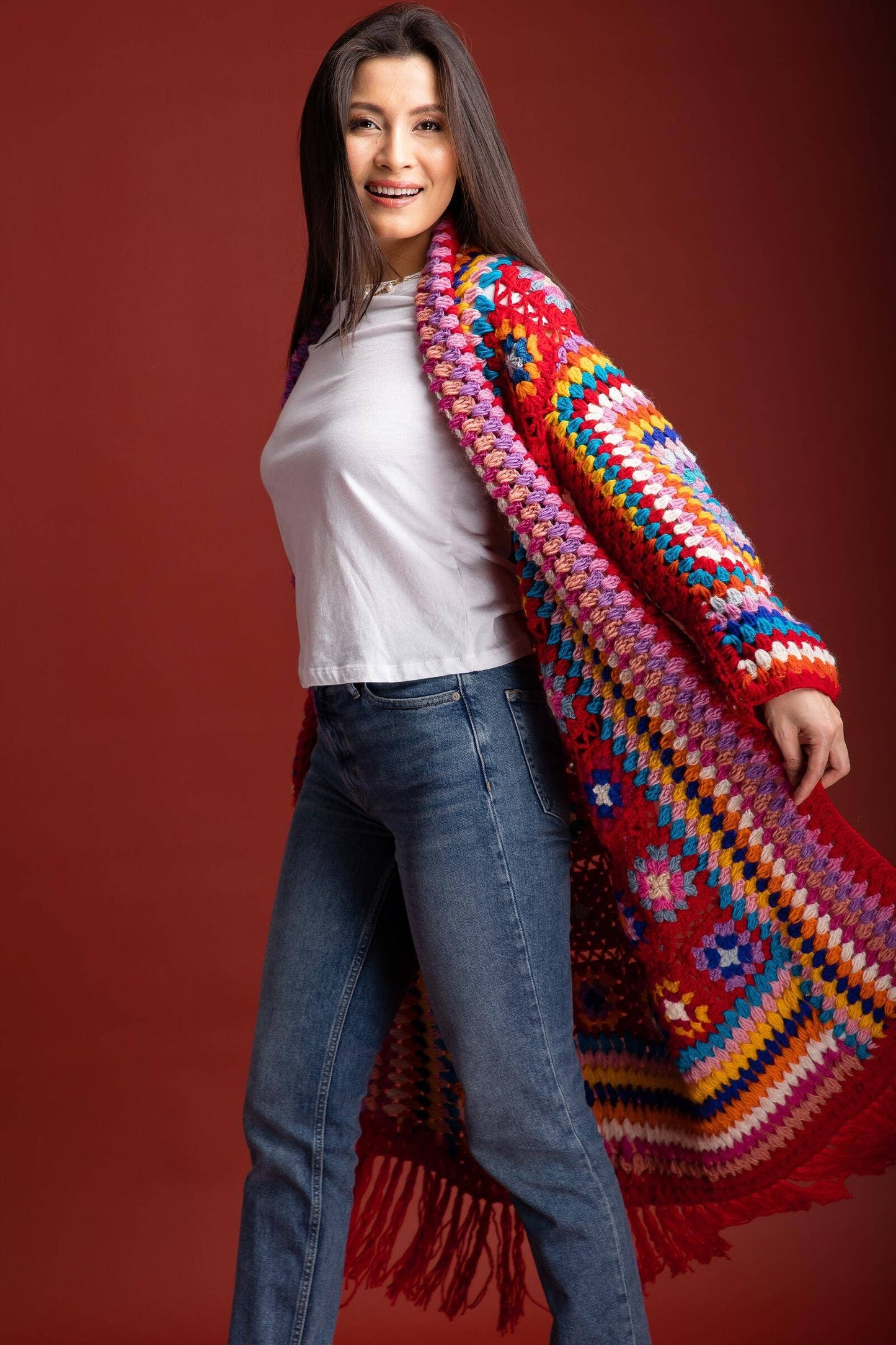 Granny Square Crochet Fringe Kimono