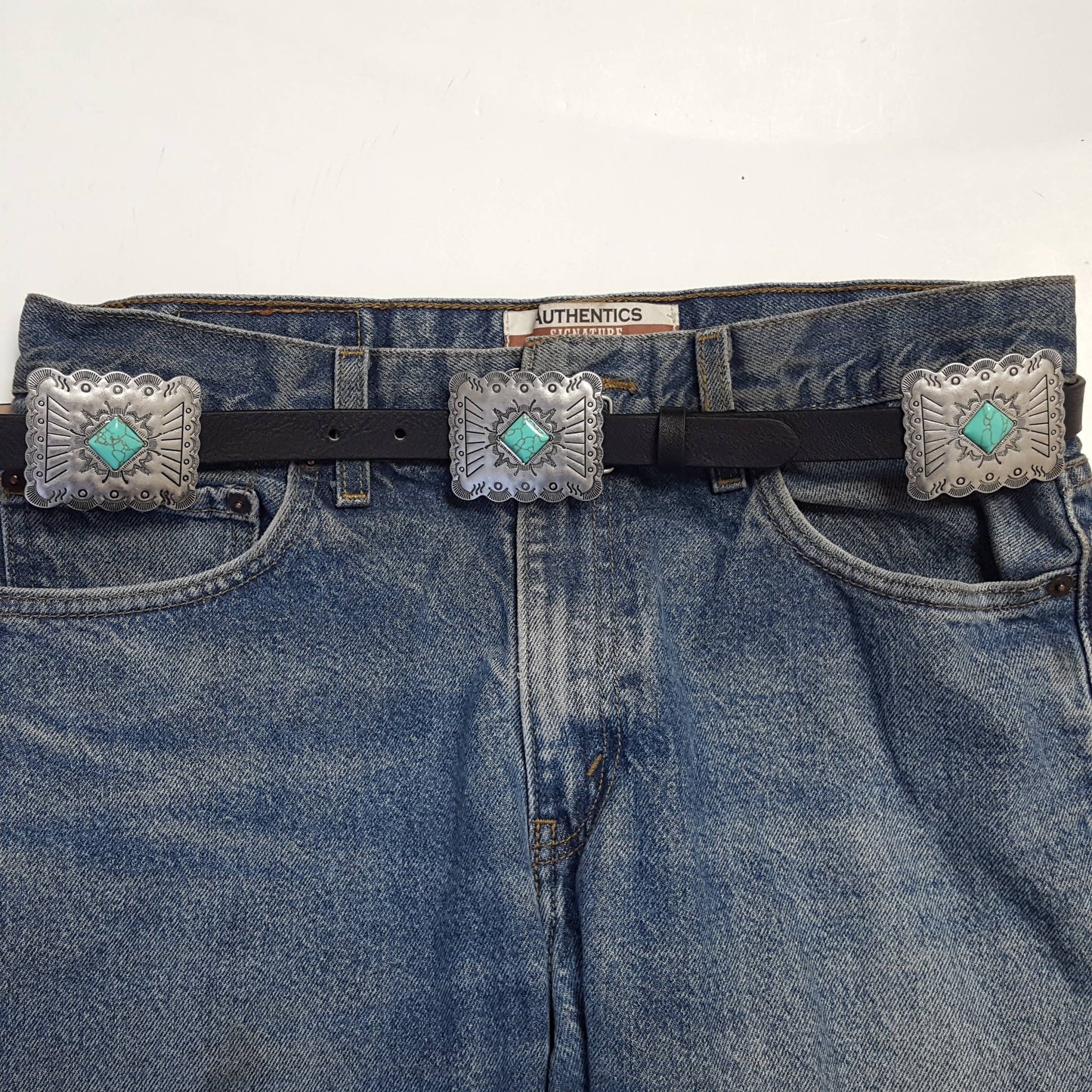 Western concho style belt with stone