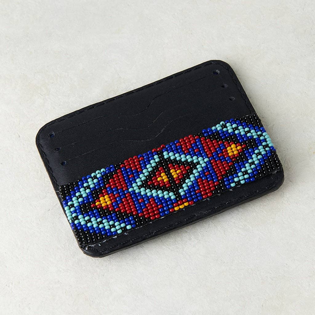 Sunset Silhouette Beaded Leather Wallet in Black, Red & Blue