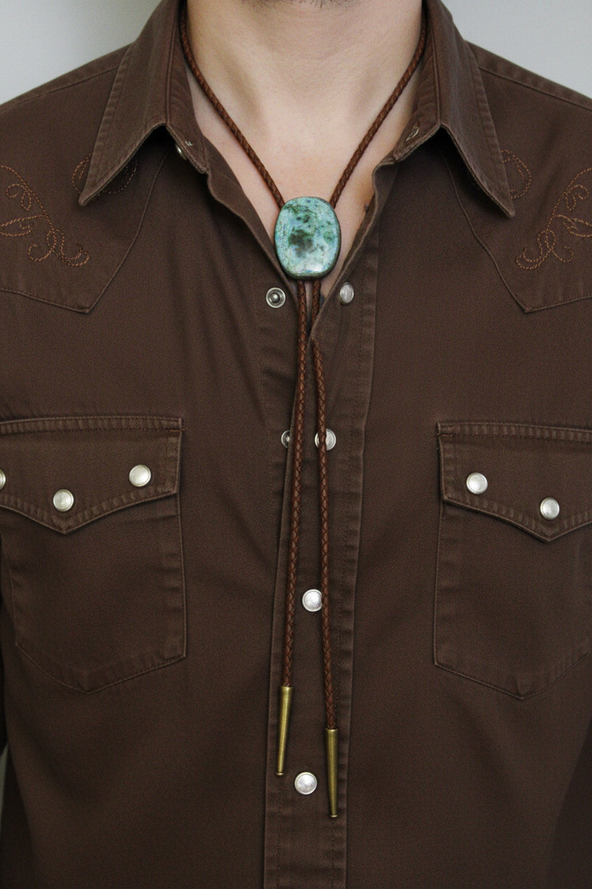 Oval Bolo Tie with Grey Leather Cord