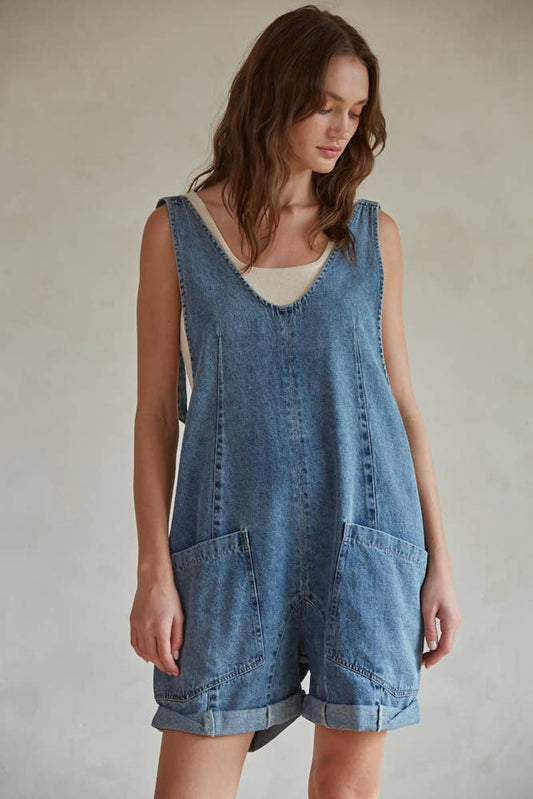 Denim Romper with Pockets