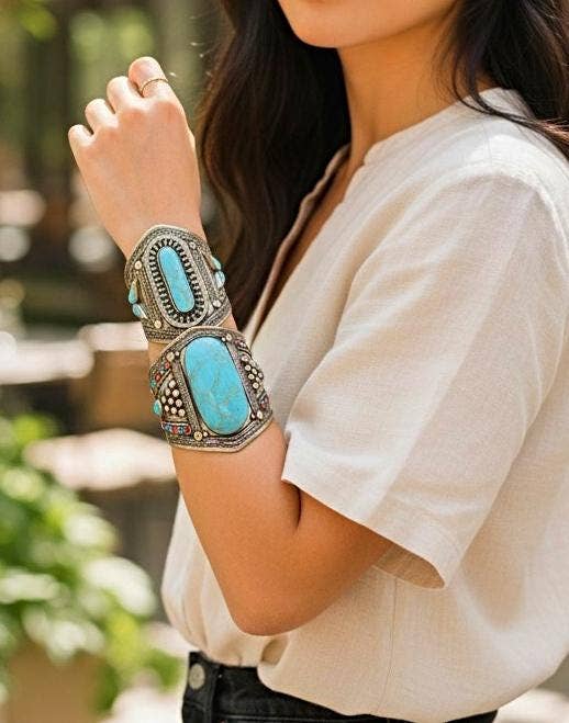 Native Turquoise Tribal Statement Bracelet