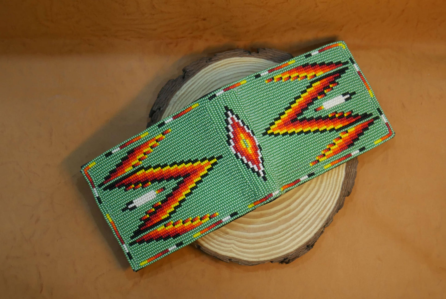 Green Handmade Beaded Bifold Wallet