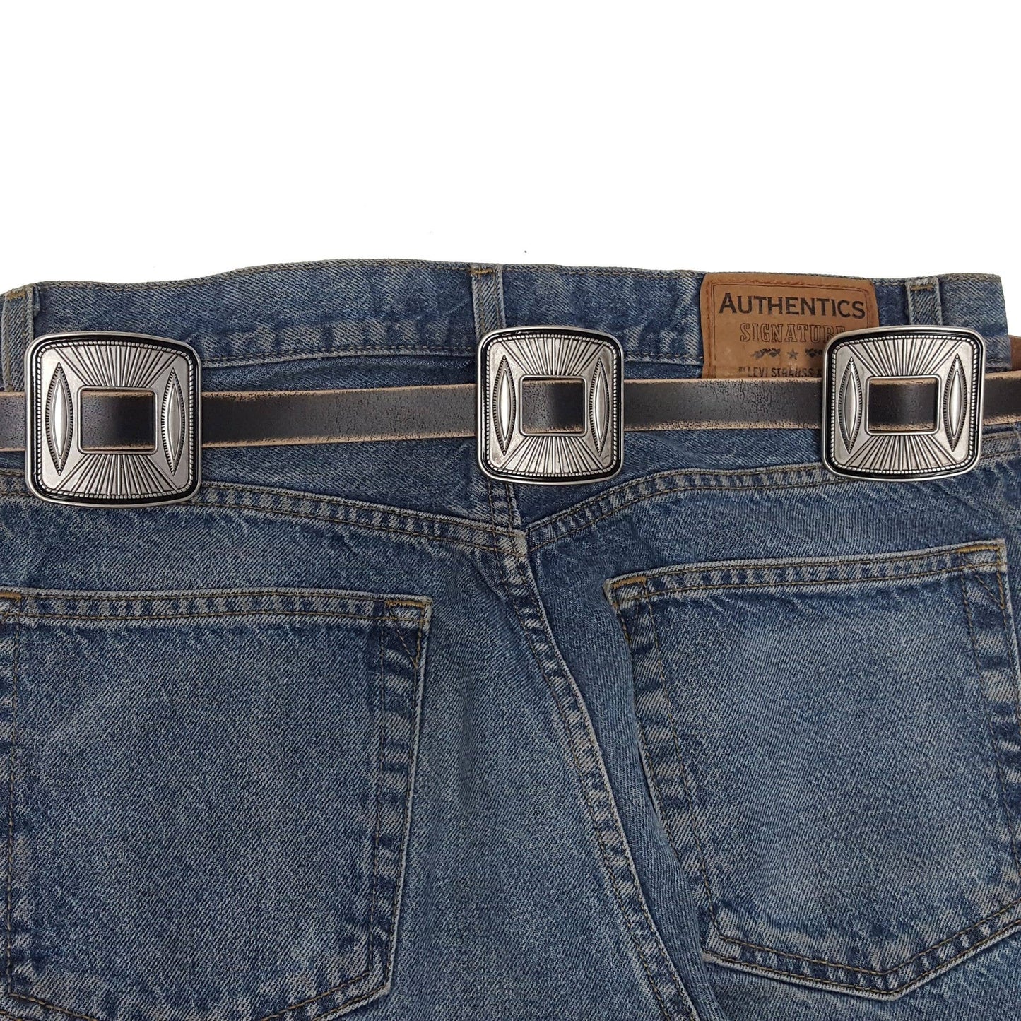Square Concho Belt - Genuine Leather