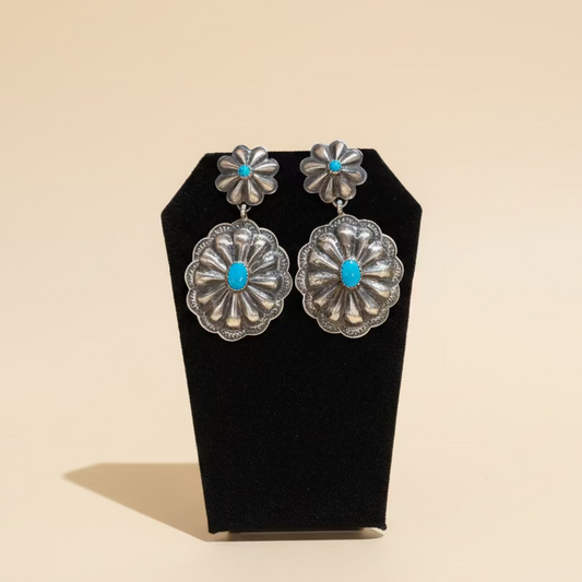 Rose Lincoln Navajo Kingman Turquoise Bump-Out Earrings | Sterling Silver