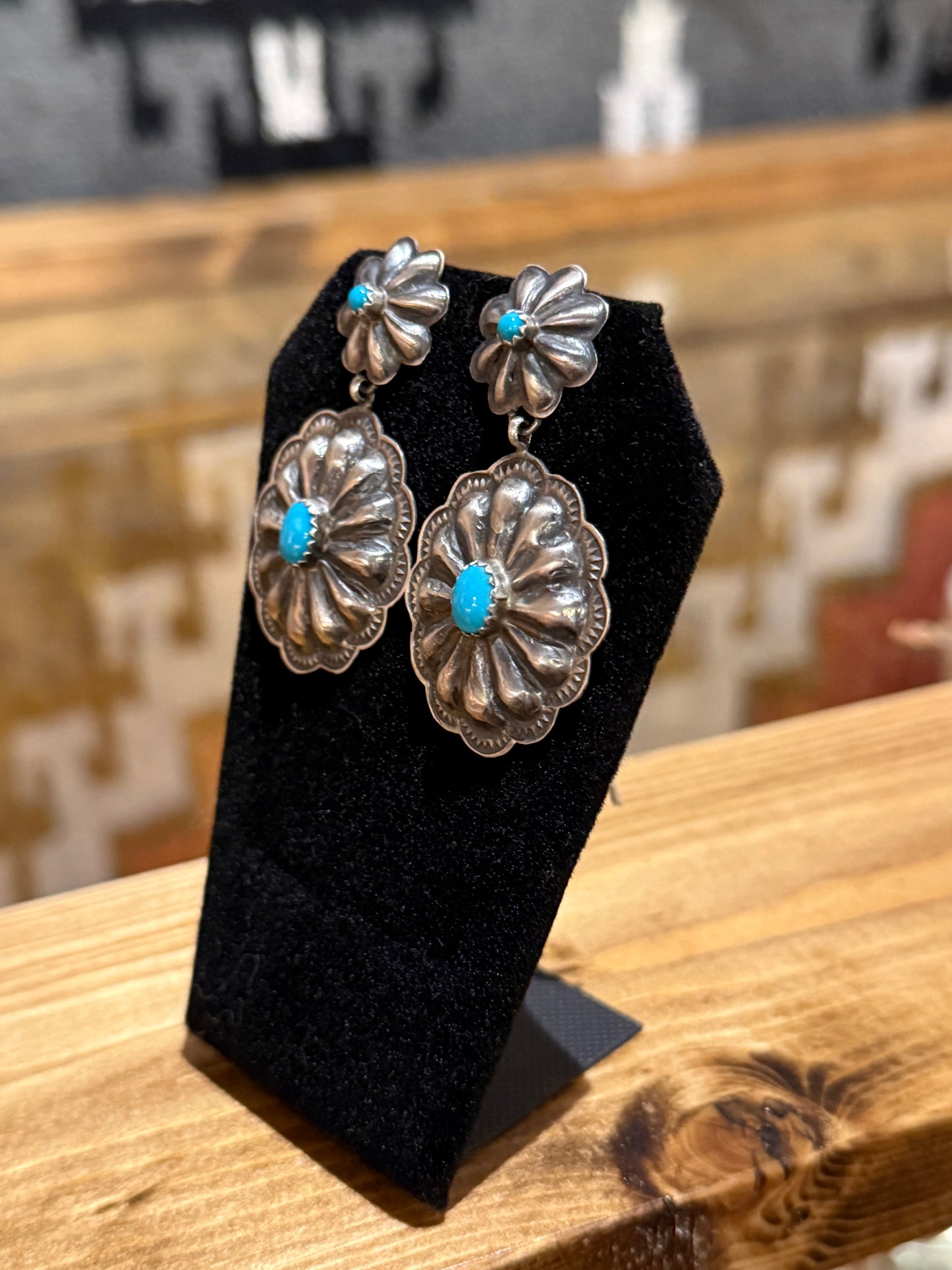 Rose Lincoln Navajo Kingman Turquoise Bump-Out Earrings