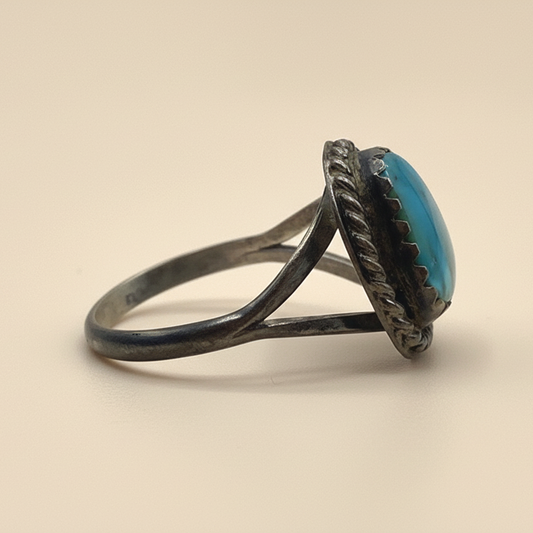 Sterling Silver Navajo Style Turquoise Statement Ring | Size 5