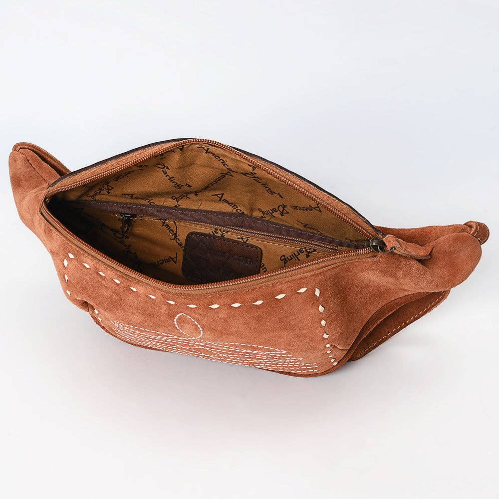 Cameron Embroidered Tan Suede Fanny Pack