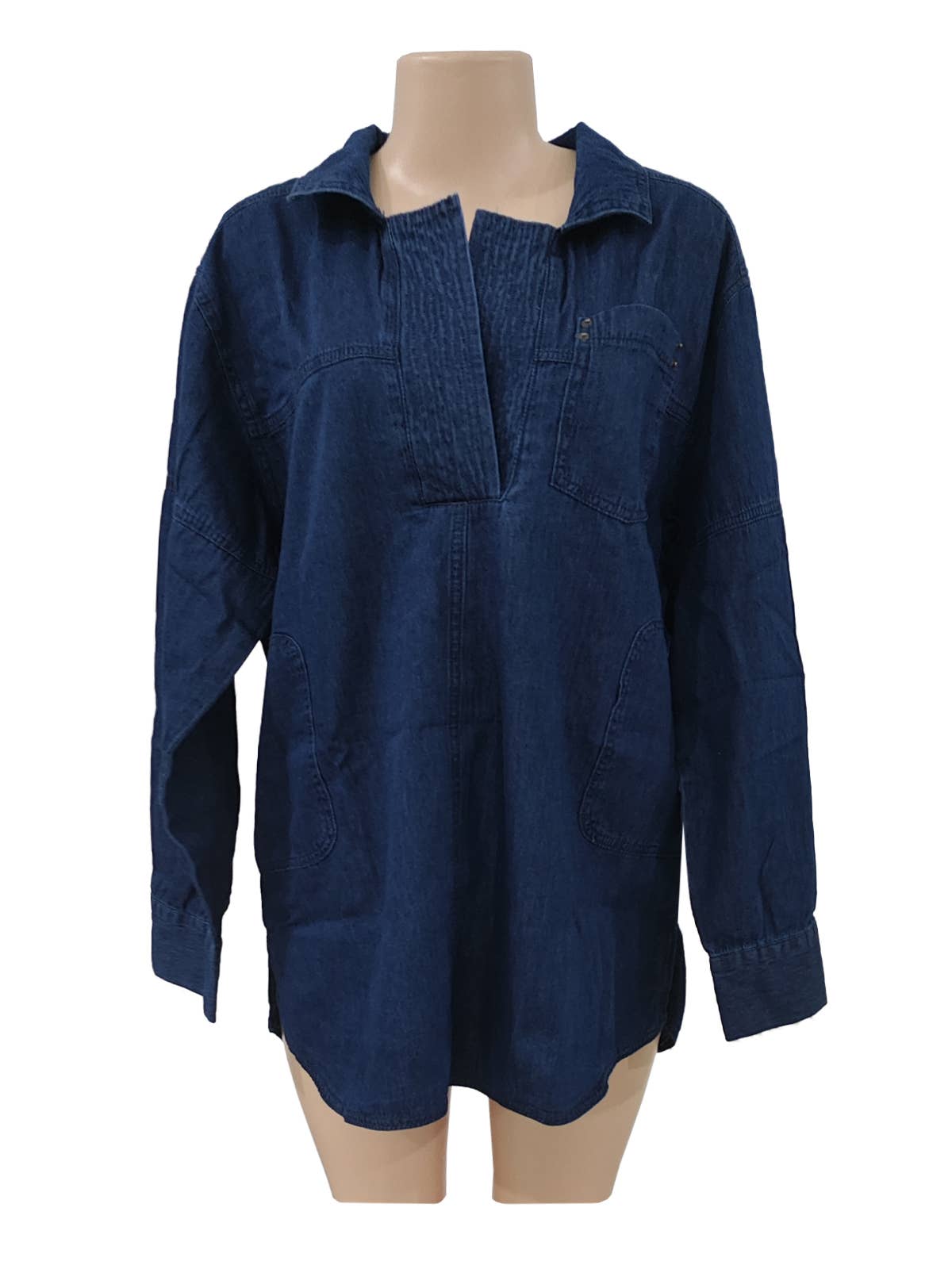 Old School oversized Washed Denim v-neck Pullover