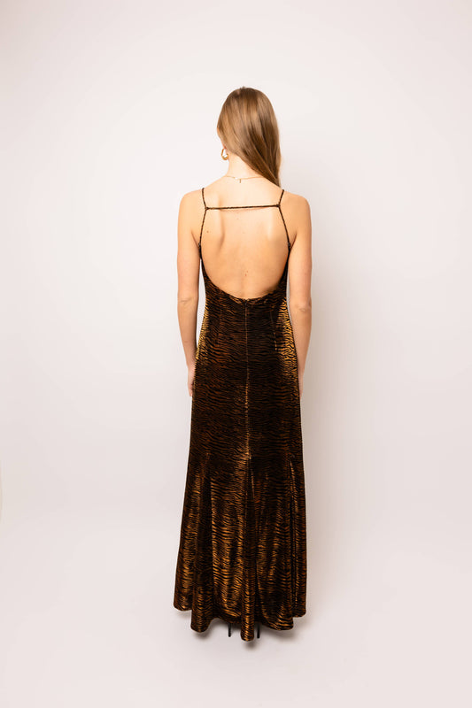 Bronze Tiger Burnout Maxi Dress
