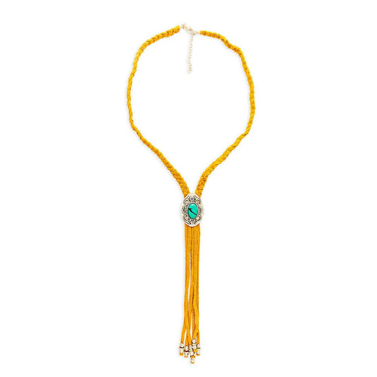 Concho Suede Leather Drop Necklace