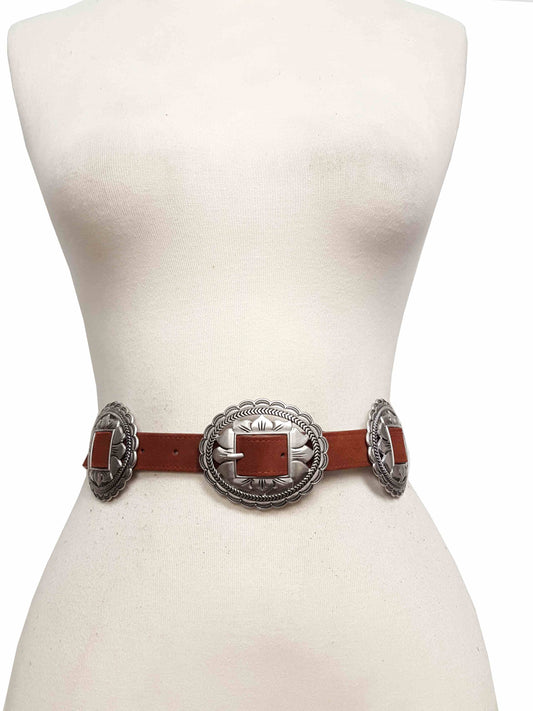 Brown Suede Flower Concho Belt