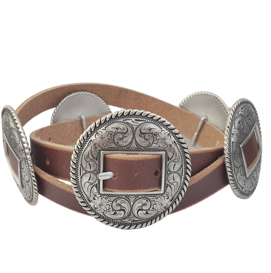 Round Concho Belt - Genuine Leather