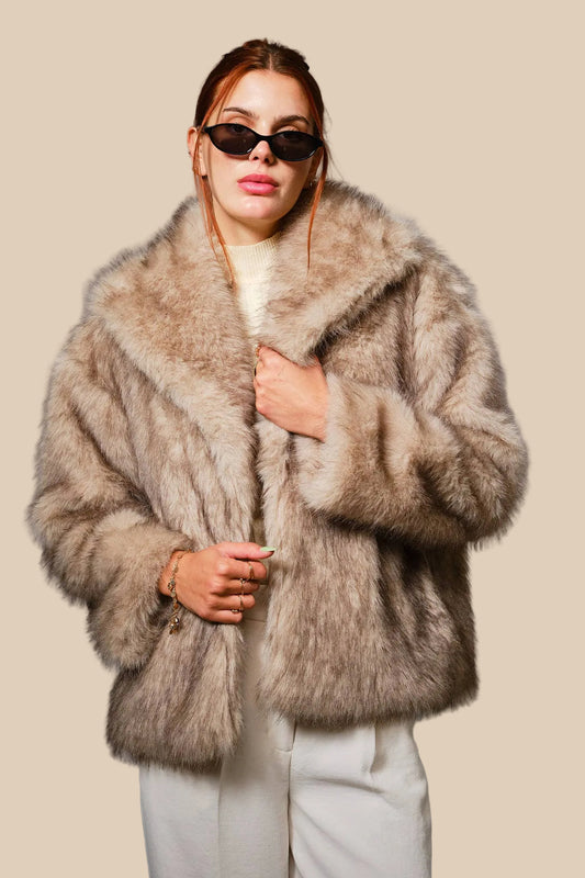 Jackson Crop Fur Two Tone Vegan Fur Jacket