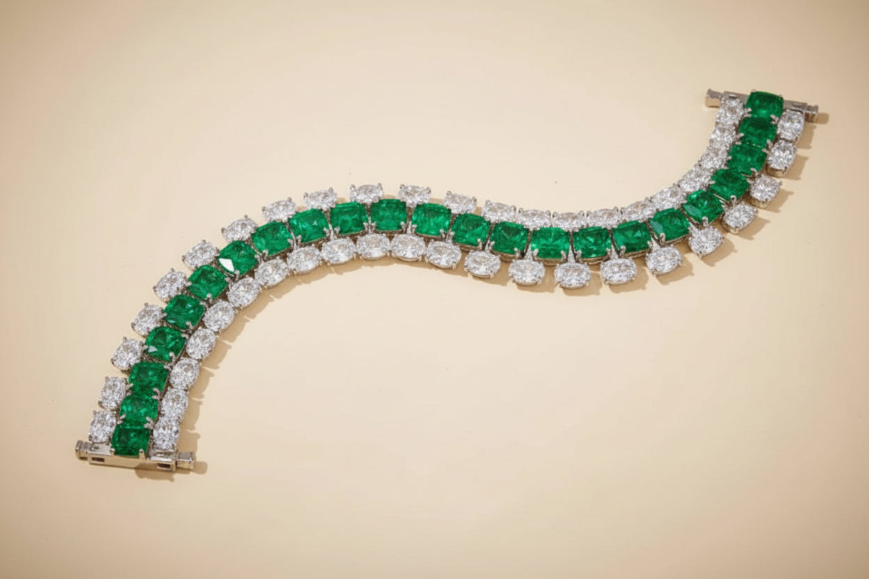 Emerald Triple-Row Statement Bracelet