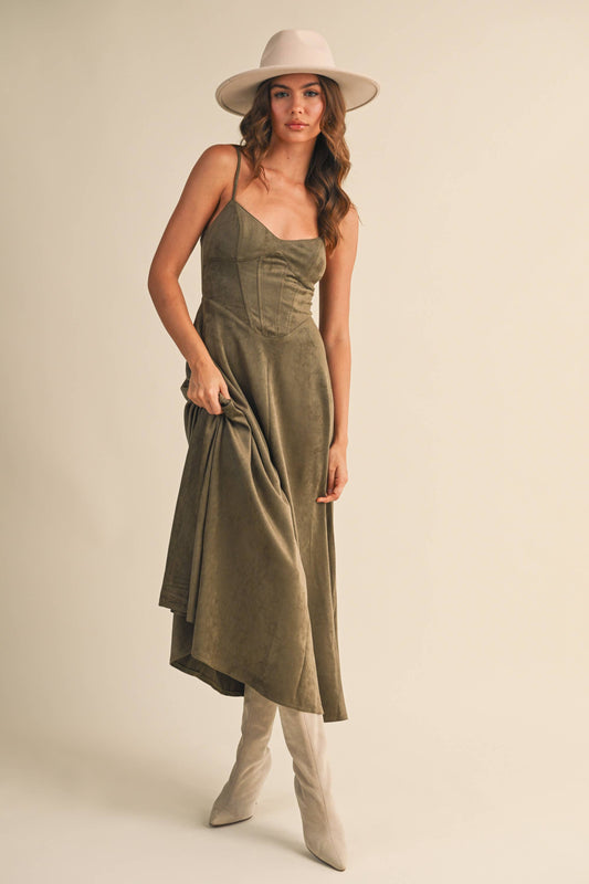 Rodeo Suede Corset Flared Midi-Dress