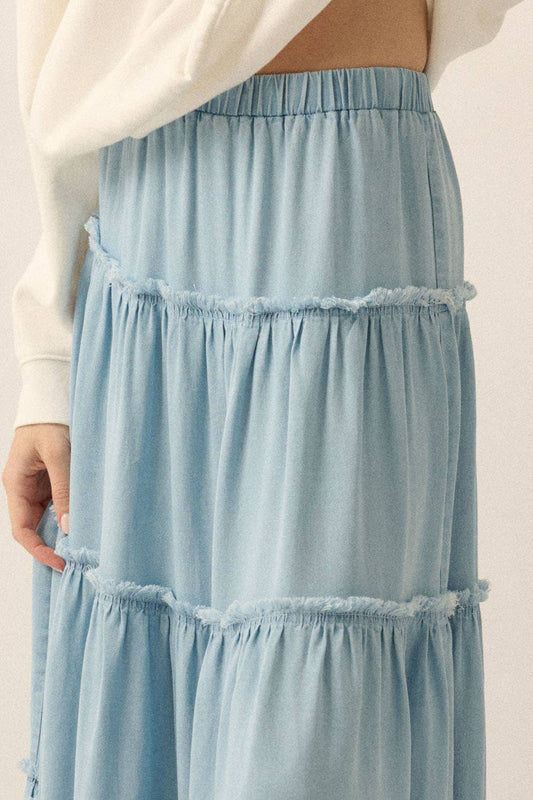 Denim Tiered Maxi Skirt