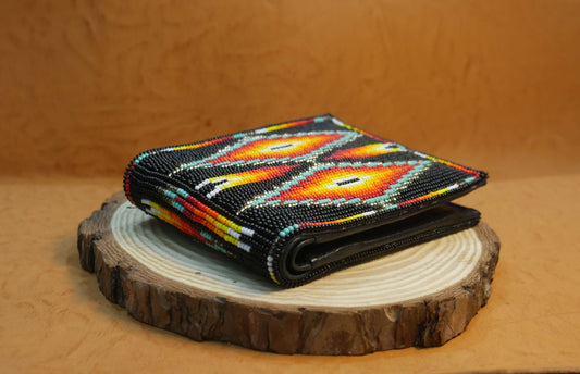 Black Handmade Beaded Bifold Wallet