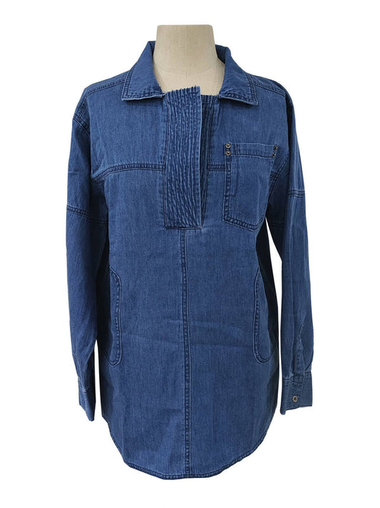 Old School oversized Washed Denim v-neck Pullover