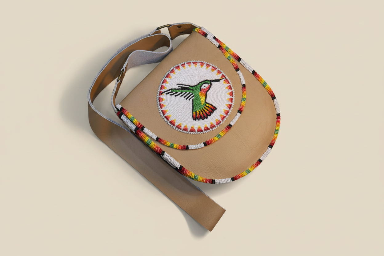 Beaded Hummingbird Handmade Leather Crossbody