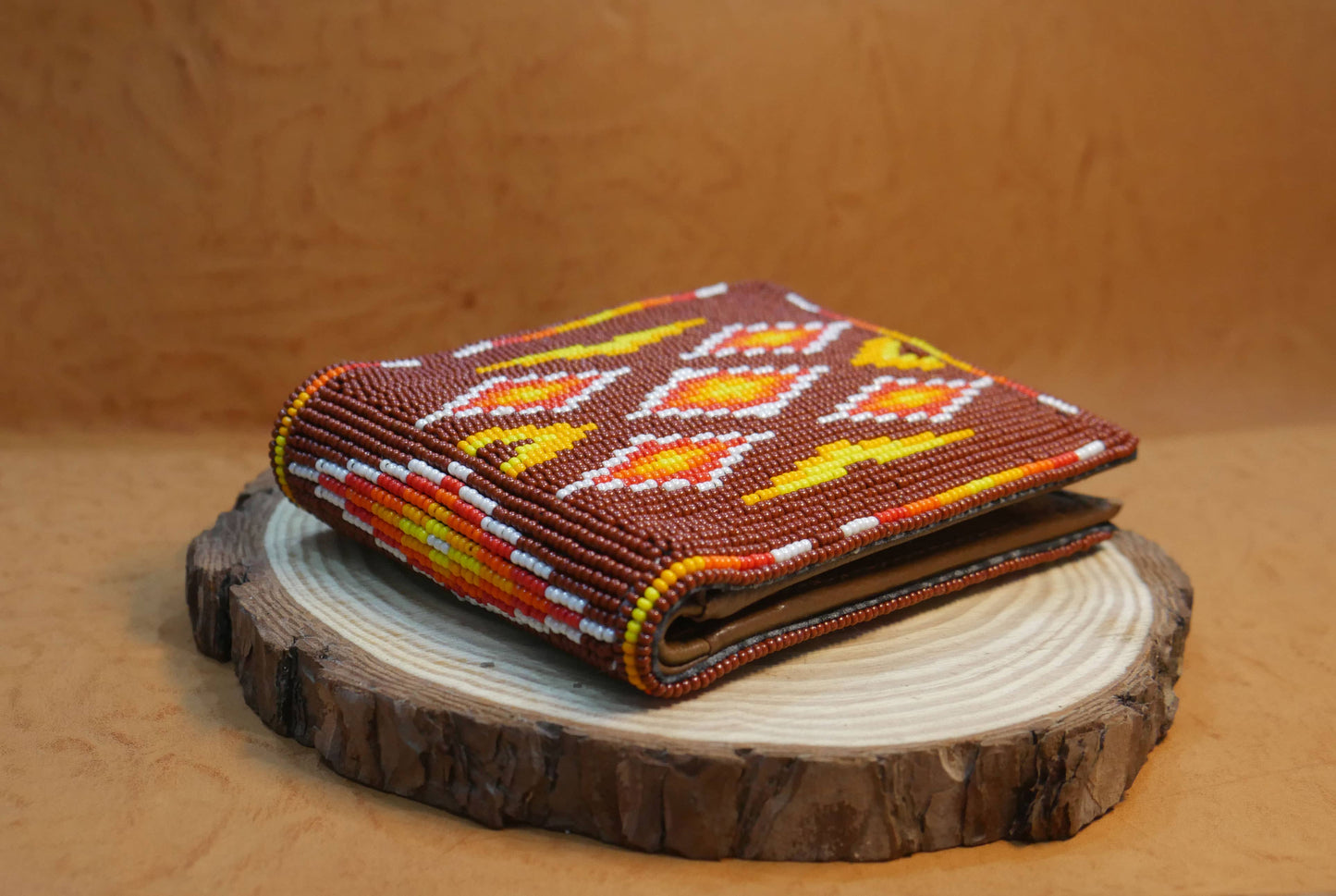 Brown Handmade Beaded Bifold Wallet
