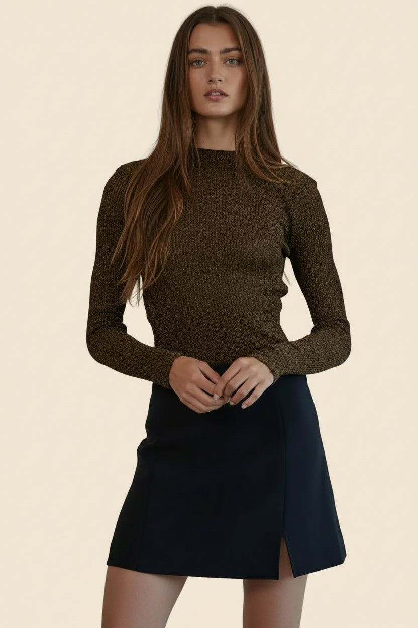 Afterglow Metallic Ribbed Mock Neck Bodysuit