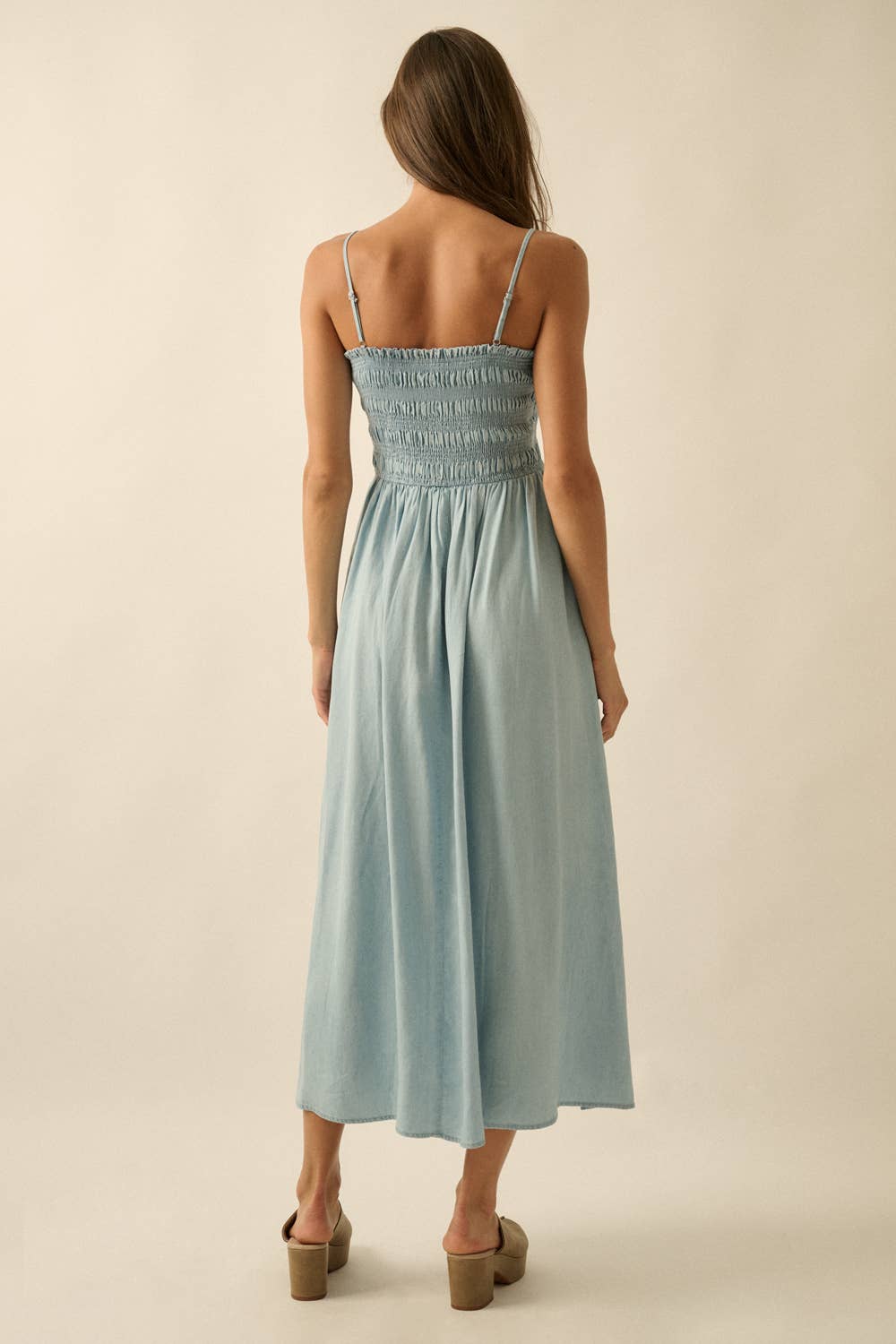 Denim Smocked Midi Dress