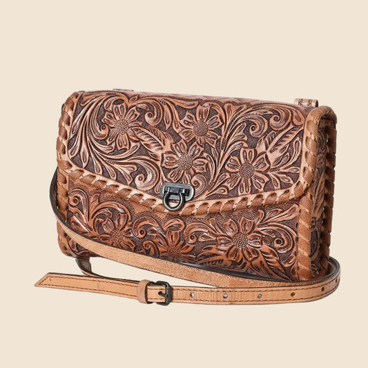 Stella Hand Tooled Floral Leather Wallet Bag