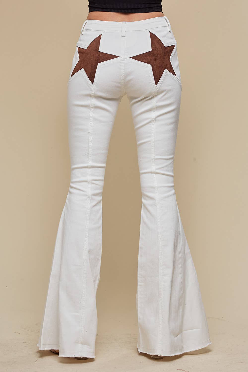 Brown Suede Star Flare Jeans
