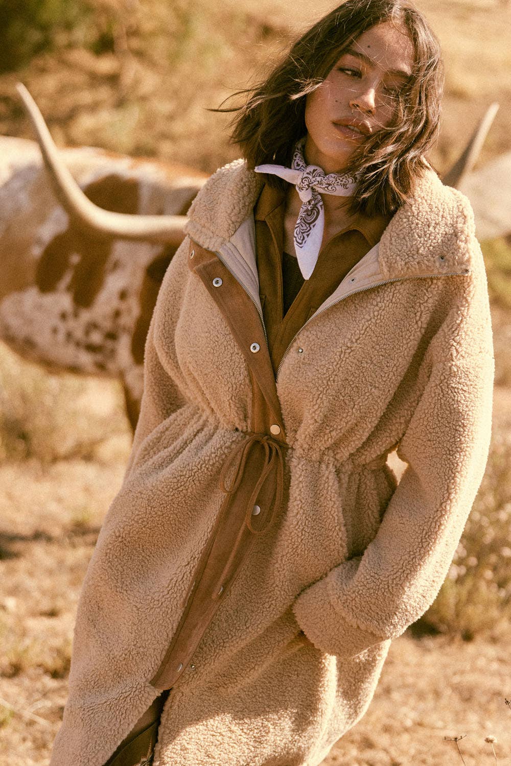 Shearling Drawstring Coat