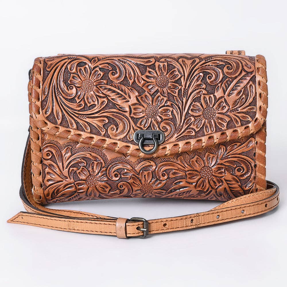 Stella Hand Tooled Floral Leather Wallet Bag