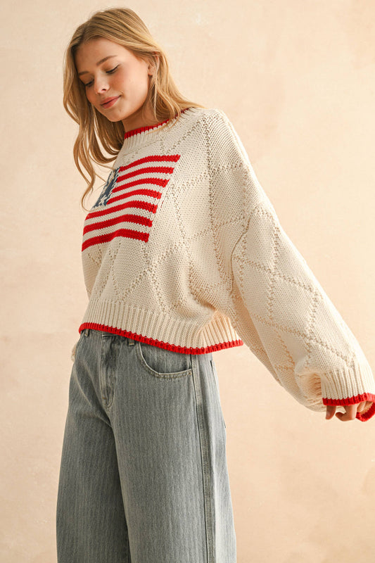 American Flag Flower Sweater