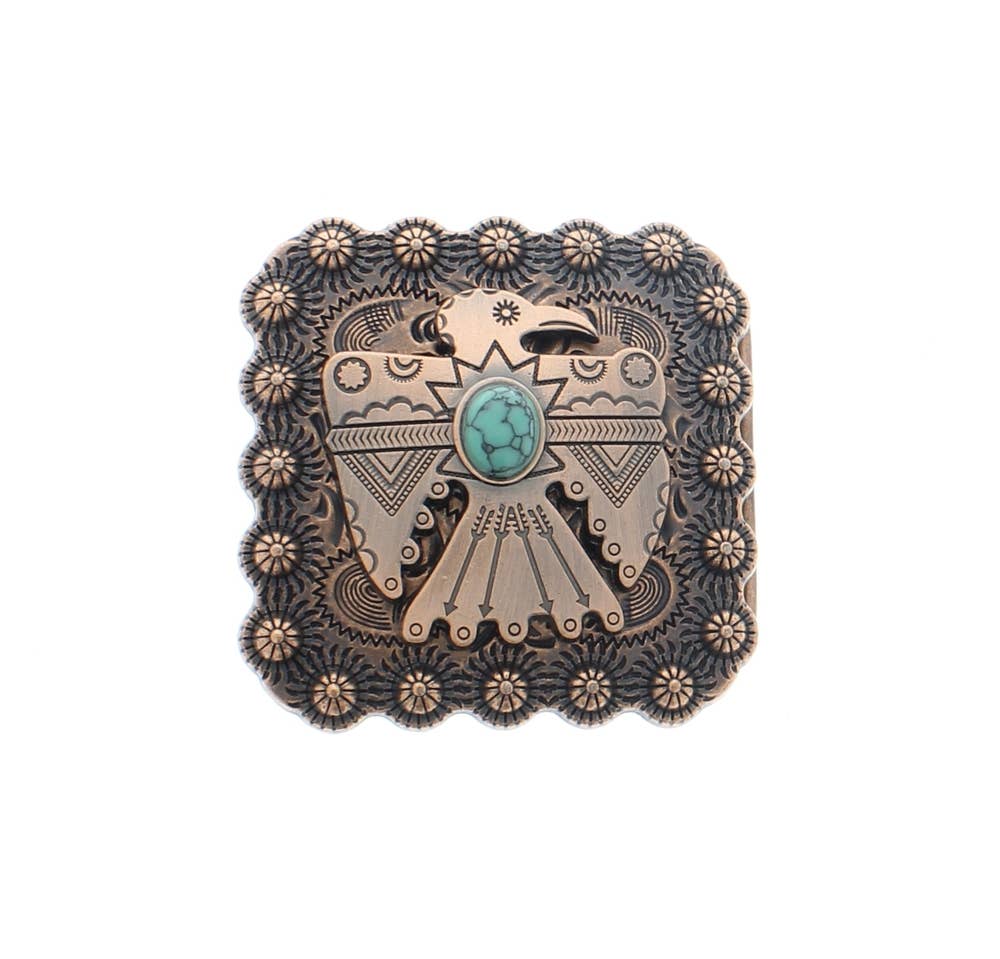 Thunder bird Turquoise Southwestern buckle , 2" x 2"