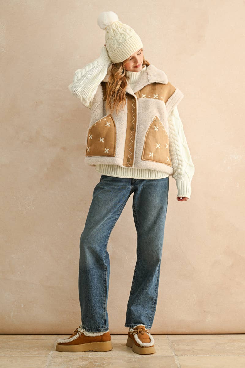 Suede and Sherpa Oversized Vest