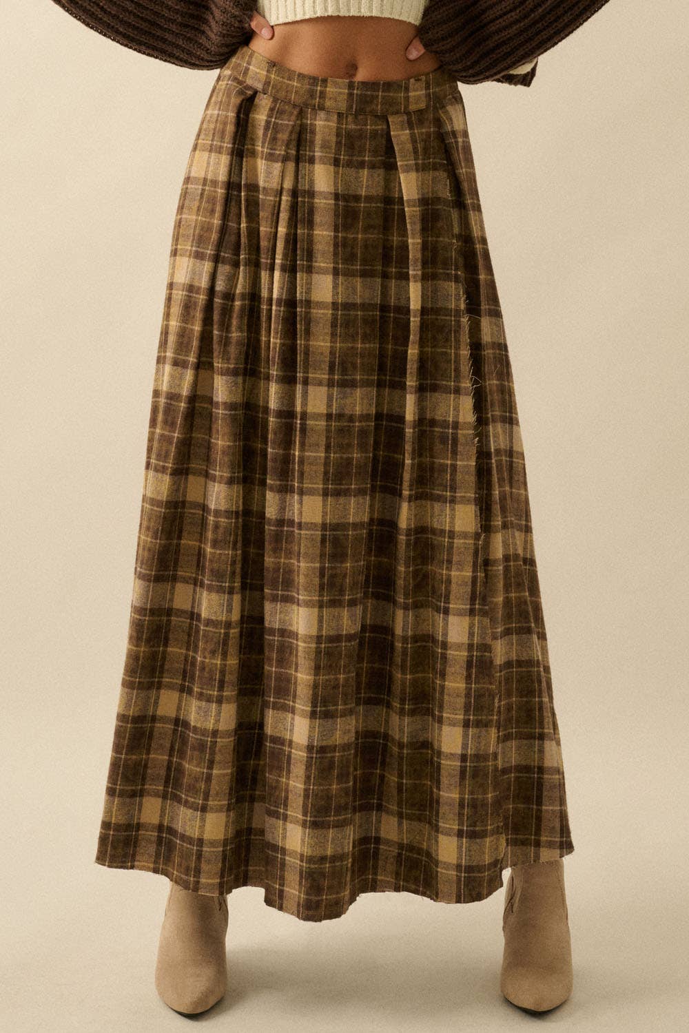 Flannel Pleated Maxi Skirt