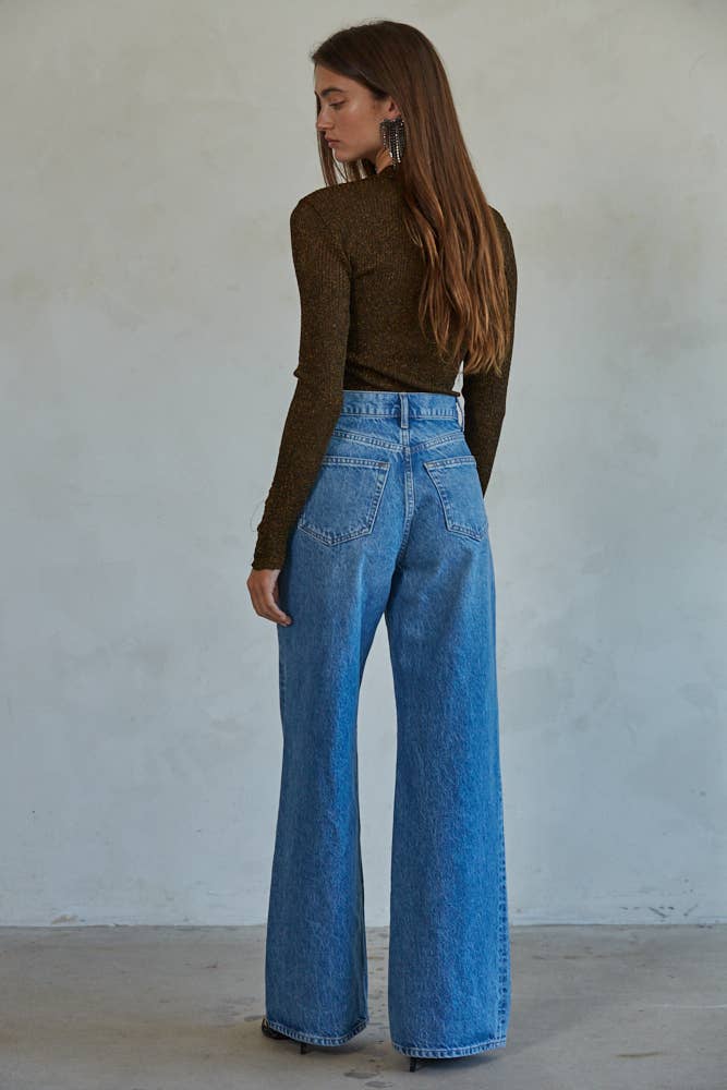 Afterglow Metallic Ribbed Mock Neck Bodysuit