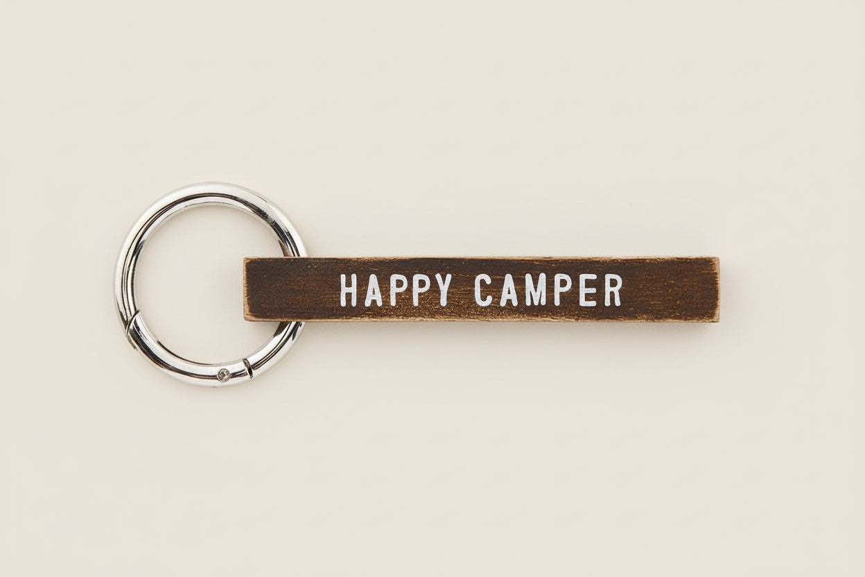 Happy Camper Wood Keychain
