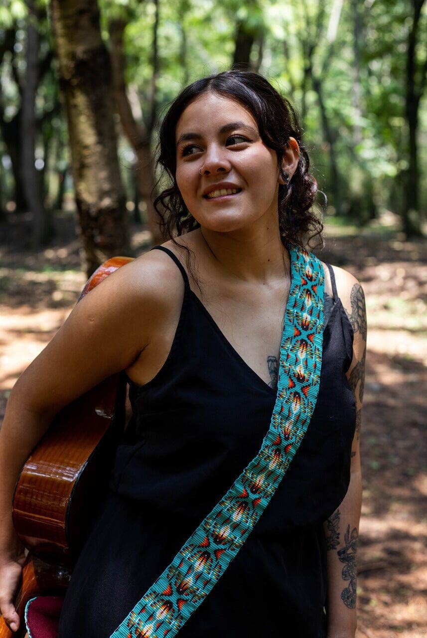 Eagle Feathers Beaded Leather Guitar Strap