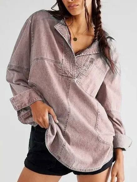 Old School oversized Washed Denim v-neck Pullover