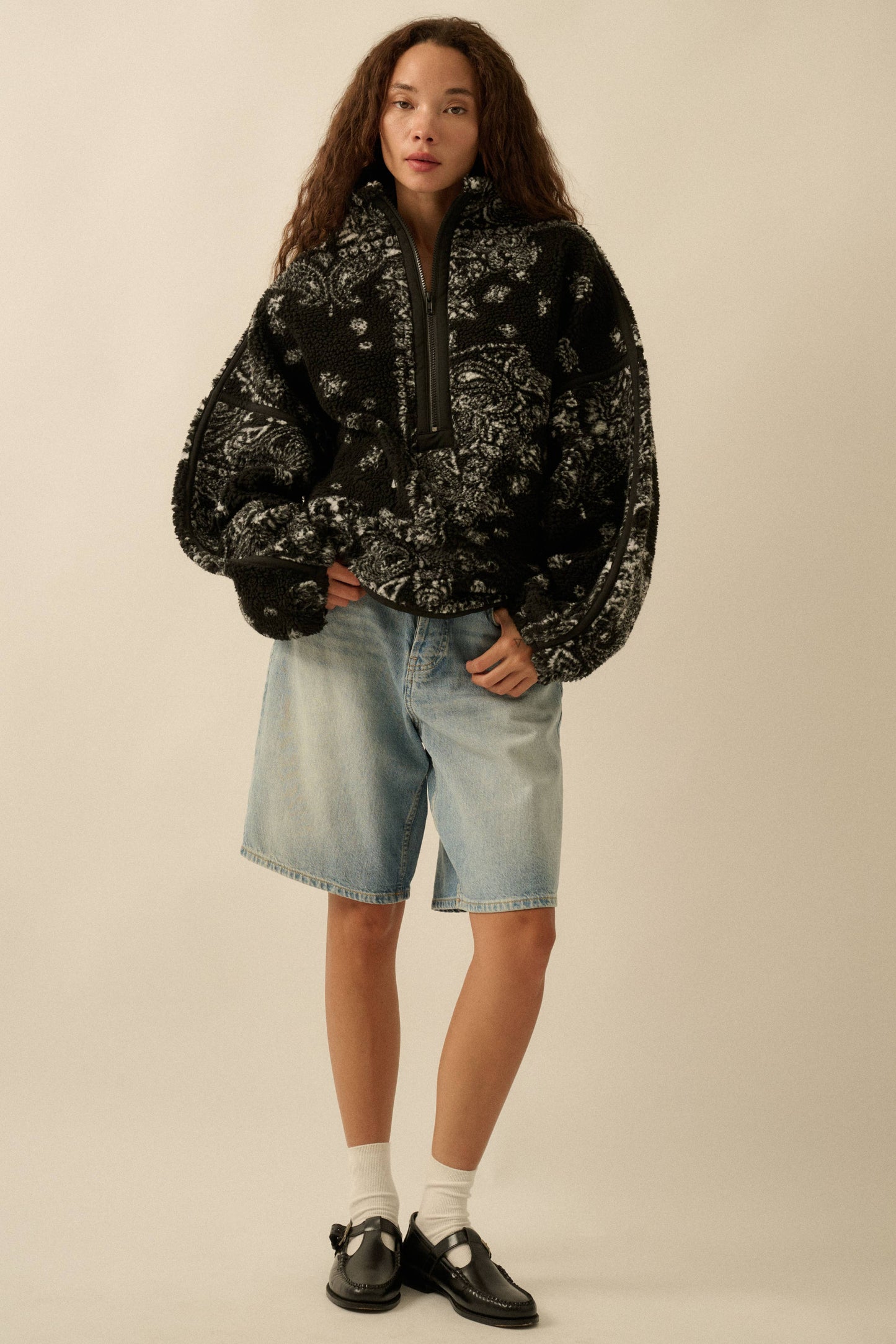 Floral Sherpa Half-Zip Pullover