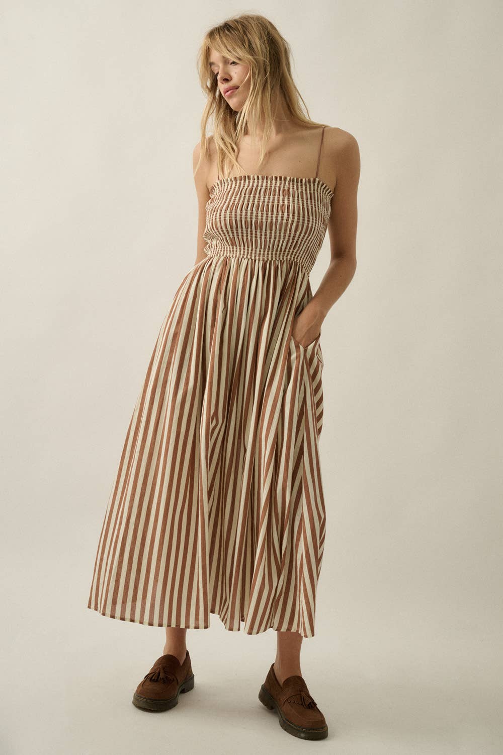 Striped Smocked Pocket Dress