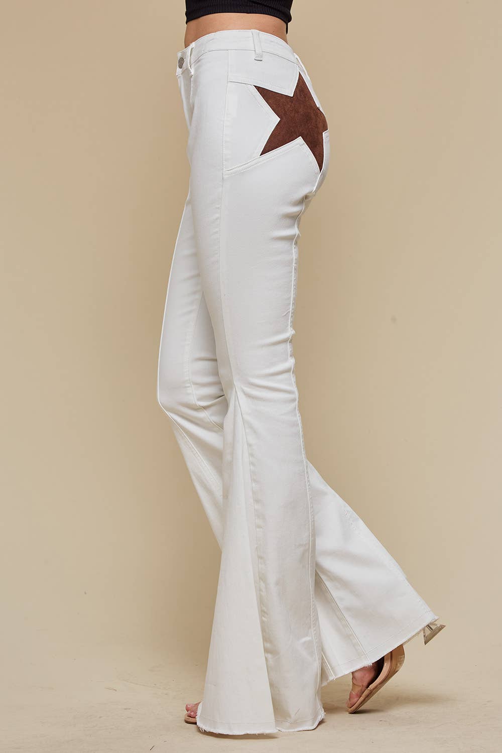 Brown Suede Star Flare Jeans