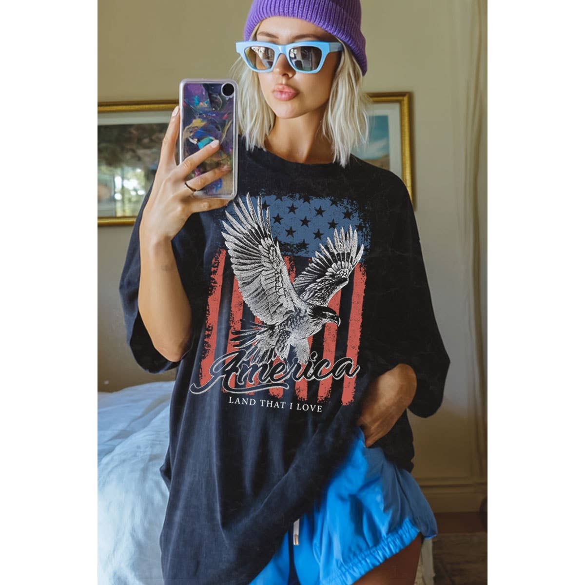 AMERICA Flag & Eagle Oversized Tee
