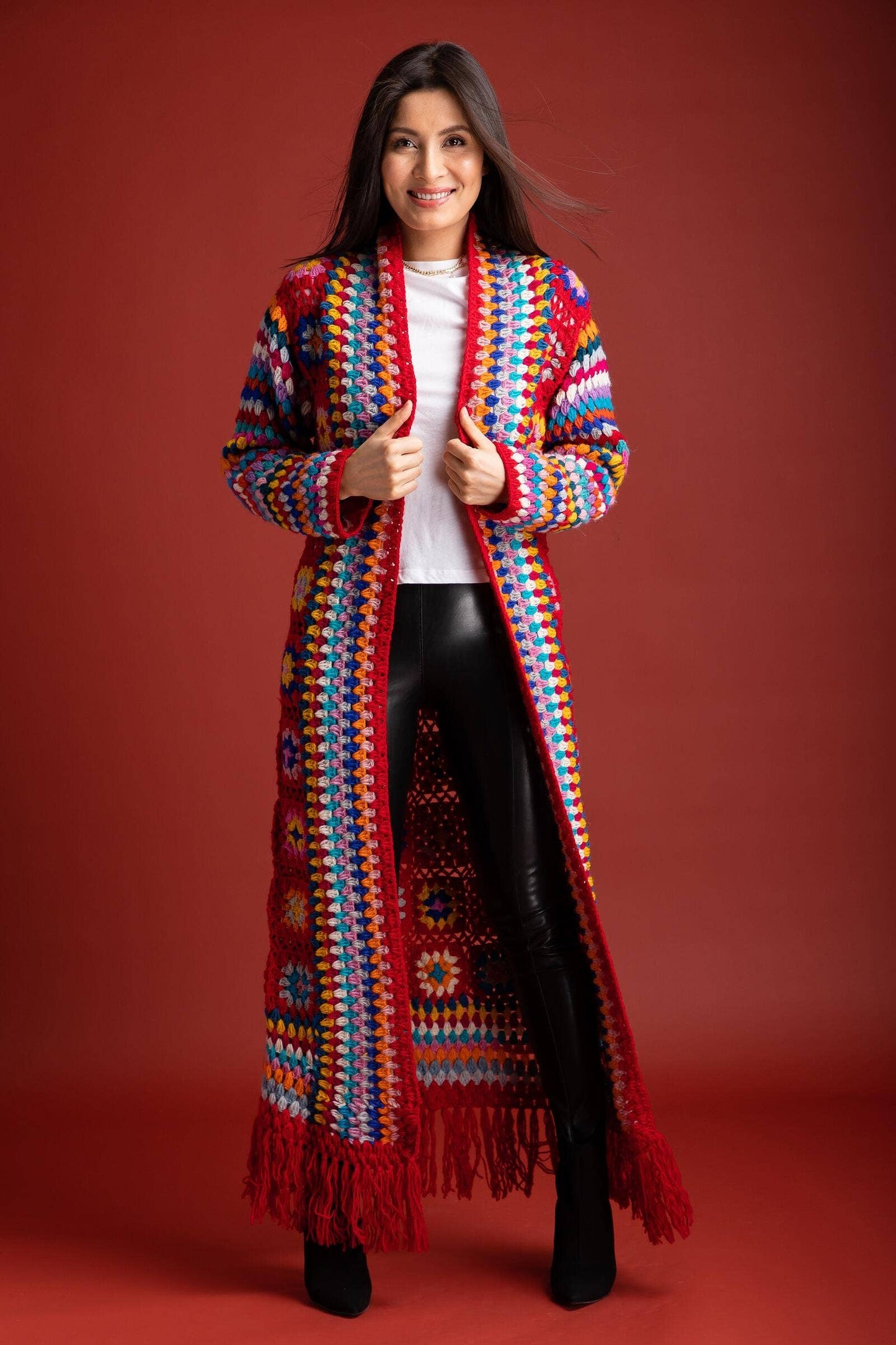 Granny Square Crochet Fringe Kimono