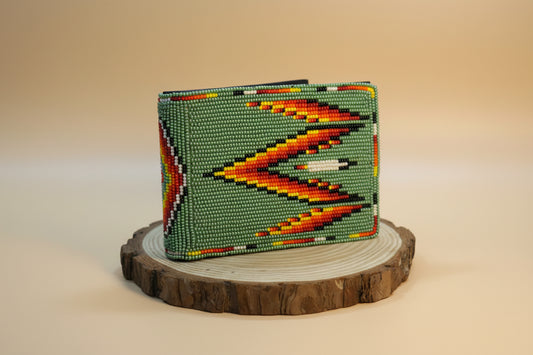 Green Handmade Beaded Bifold Wallet